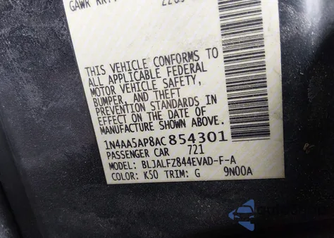 2010 Nissan Maxima 3.5 Sv from USA, damaged, VIN 1N4AA5AP8AC854301